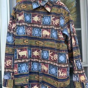 VTG Territory Ahead Shirt Mens Medium Aztec Southwestern Western Button Down